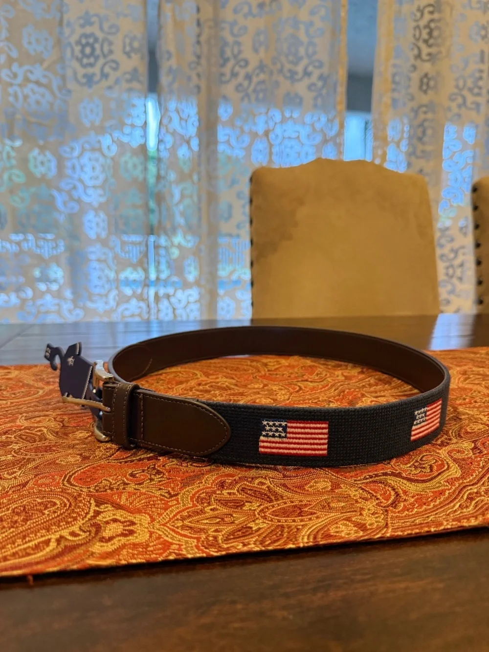 Penguin Men's Size 32 Navy American Flag Belt MSRP $60